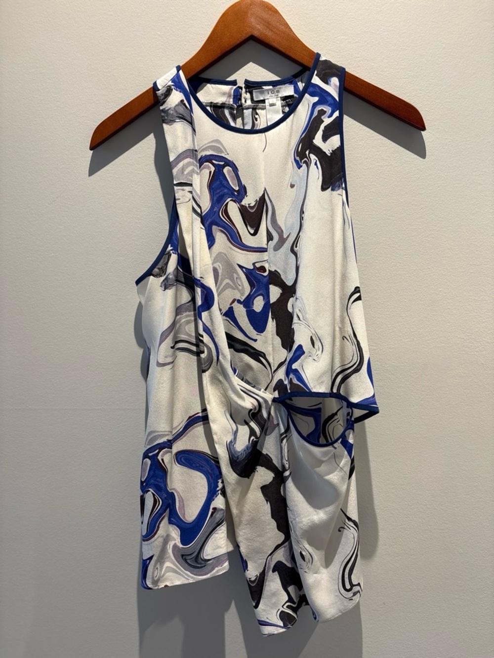 Blue Marble Print Sleeveless Blouse